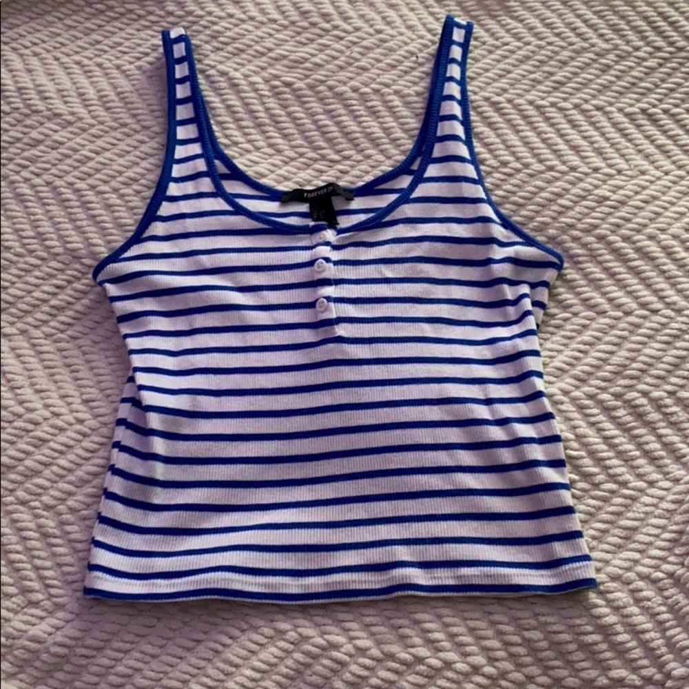 blue and white striped tank top
